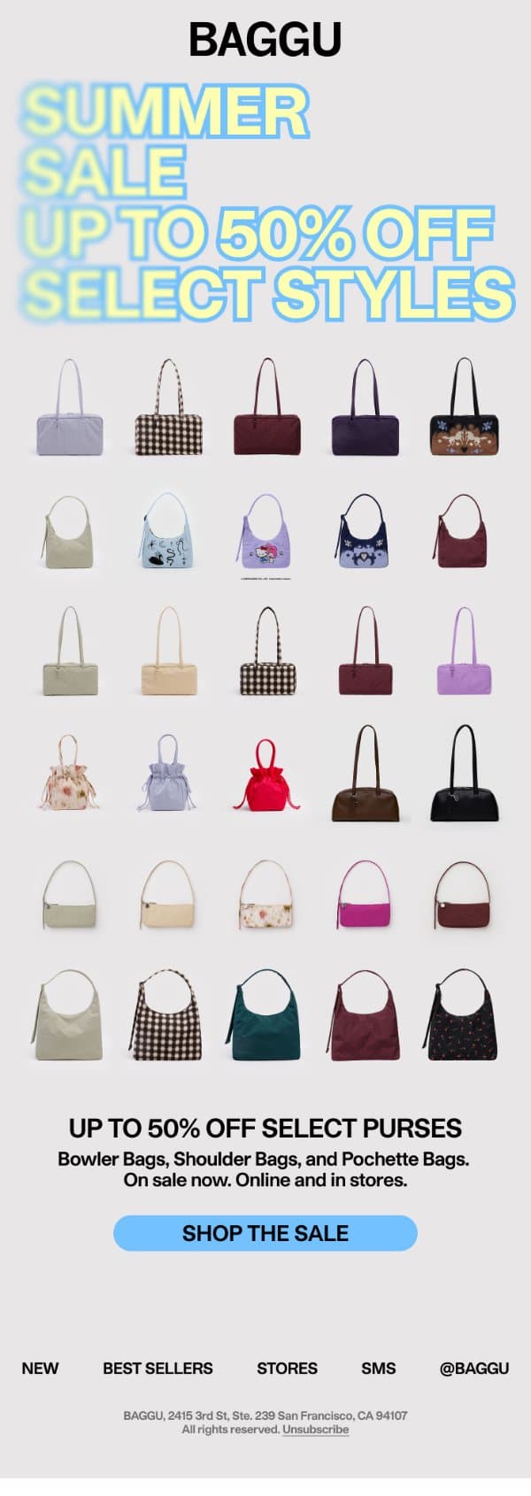 Up to 50% Off Select Purses email from Baggu screenshot