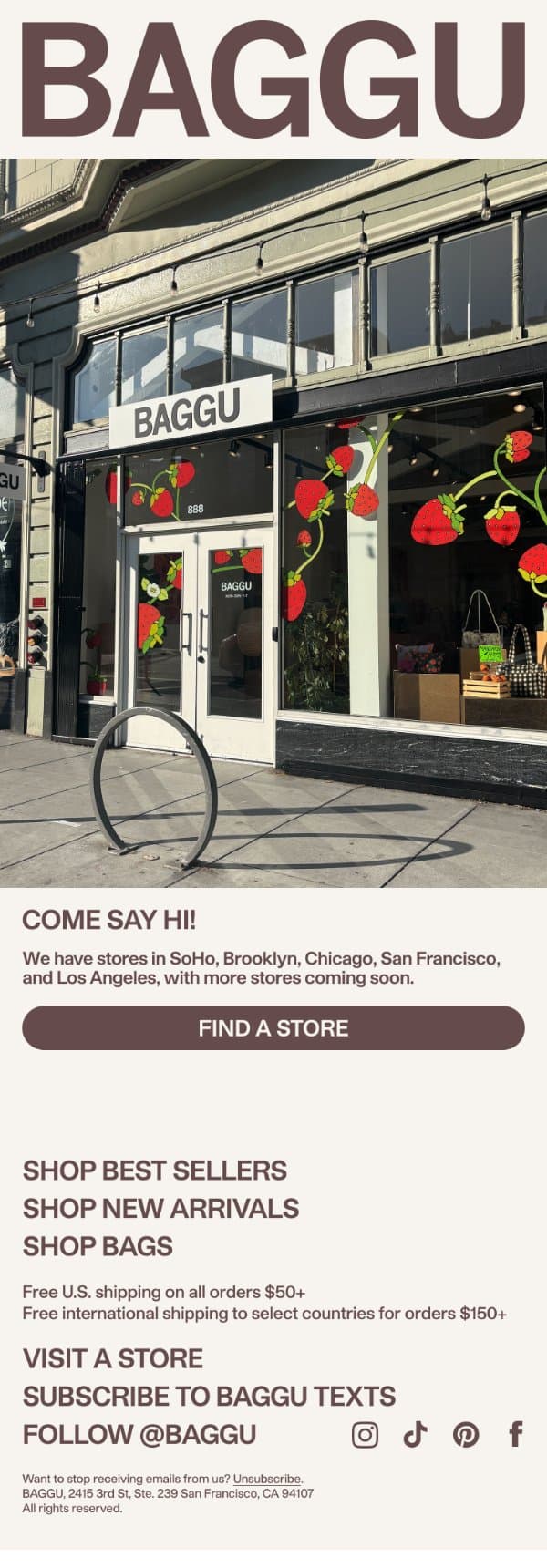 Visit a Store email from Baggu screenshot