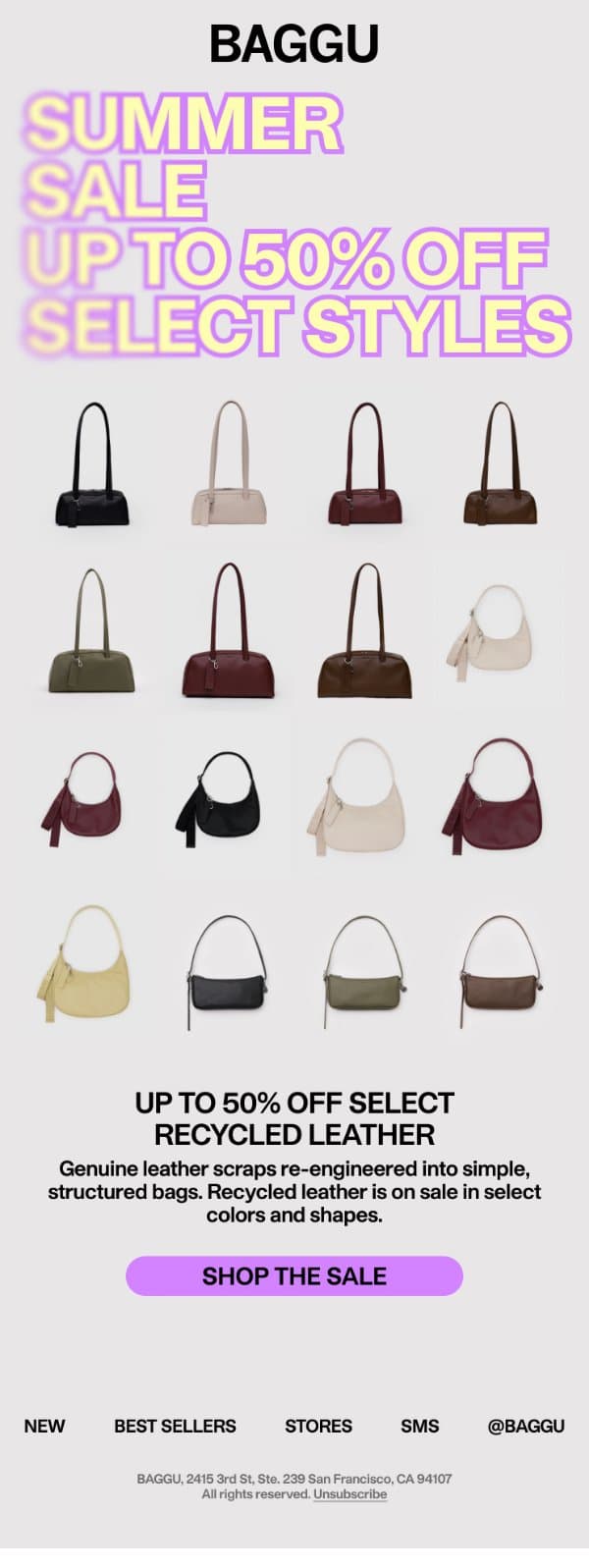 Up to 50% Off Recycled Leather Bags email from Baggu screenshot