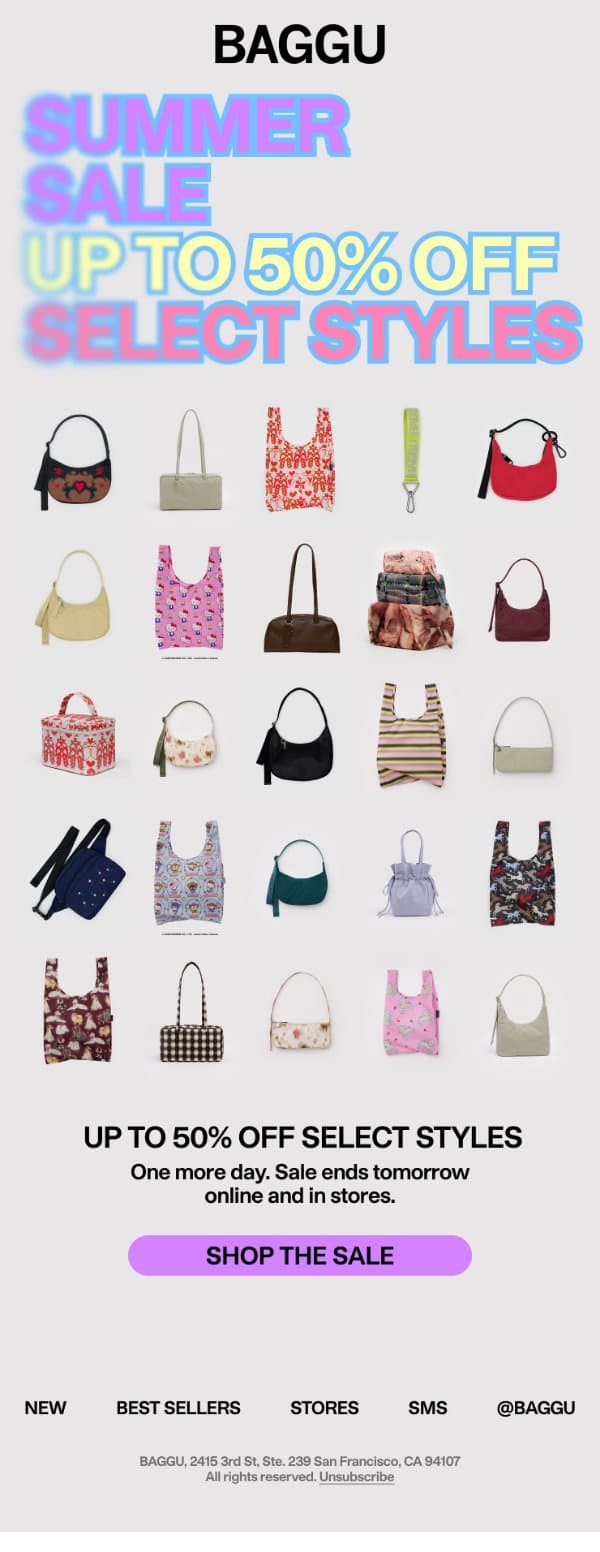 Summer Sale Ends Tomorrow email from Baggu screenshot