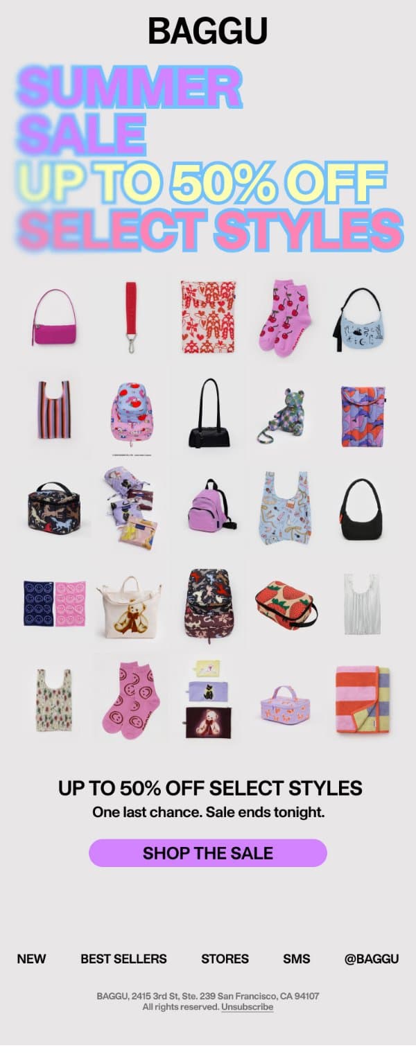 Last Chance: Up to 50% Off email from Baggu screenshot