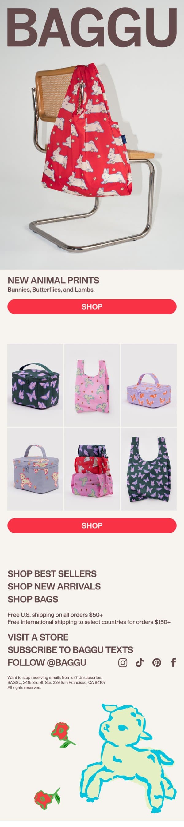 Animal Prints: Bunnies, Butterflies, and Lambs email from Baggu screenshot