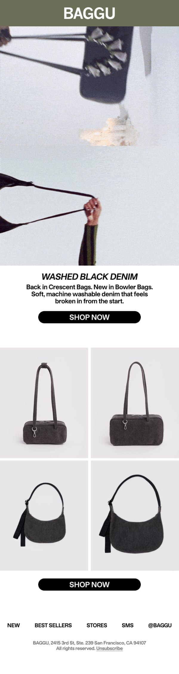 Washed Black Denim is Back email from Baggu screenshot