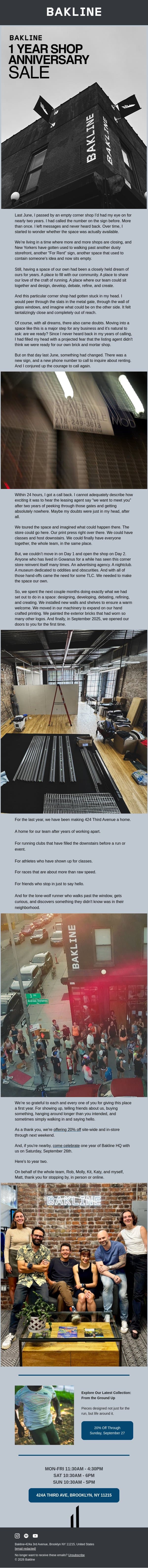Reflecting on 1 year at Bakline HQ email from Bakline screenshot
