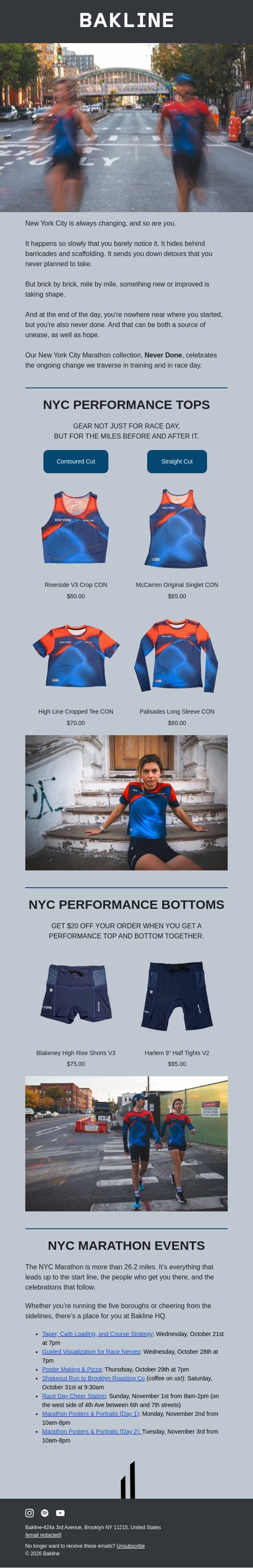 Our New York City collection is Never Done. email from Bakline screenshot