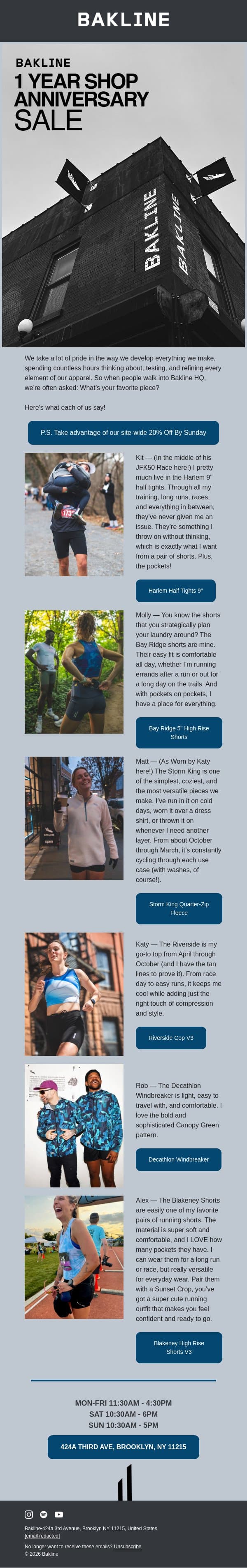 Staff favorites from the past year email from Bakline screenshot
