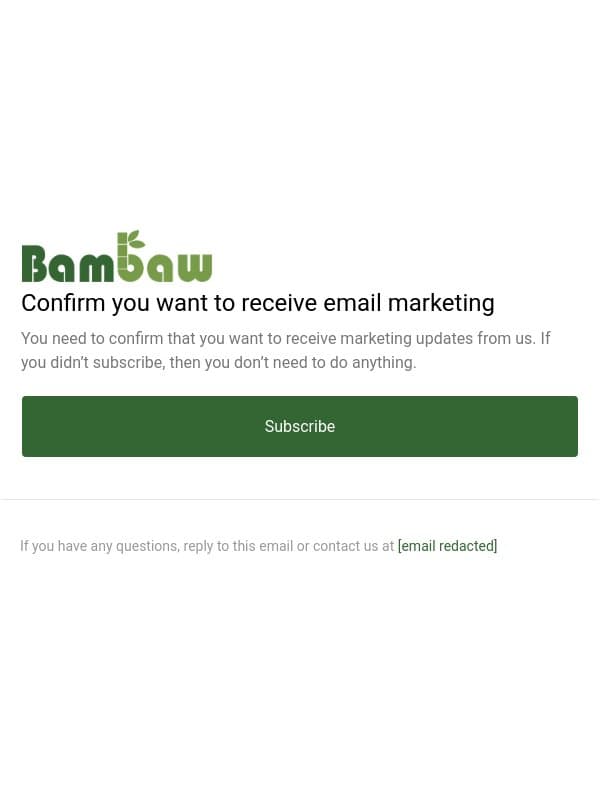 Confirm you want to receive email marketing email from Bambaw screenshot