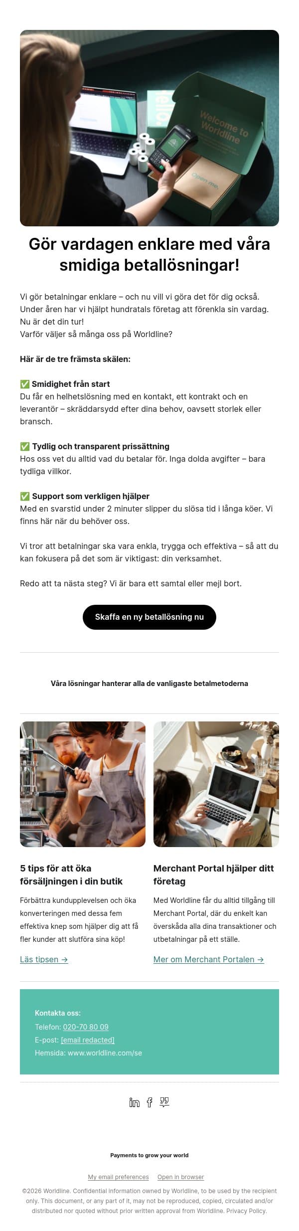Gör vardagen enklare med våra smidiga betallösningar! email from Bambora screenshot