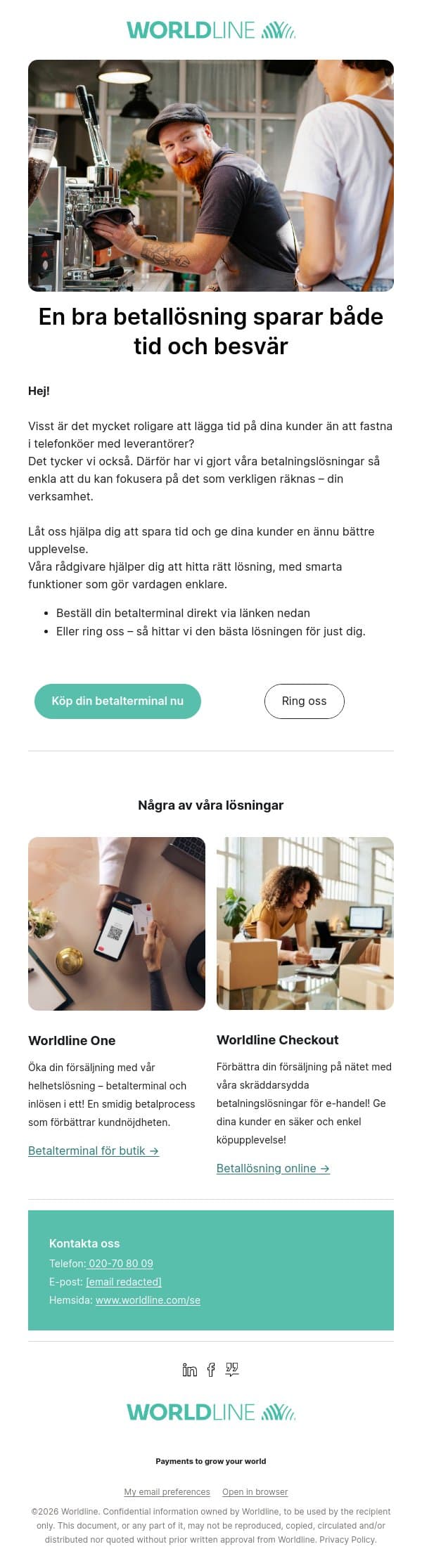 En bra betallösning som sparar både tid och besvär email from Bambora screenshot