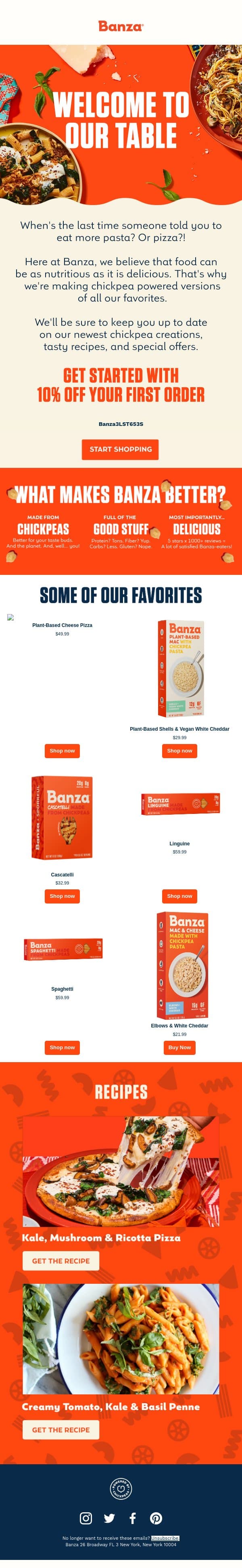 Welcome to the Banza fam! email from Banza screenshot