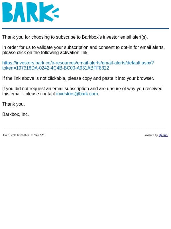 Barkbox, Inc. Website - Validate Account email from BarkBox screenshot