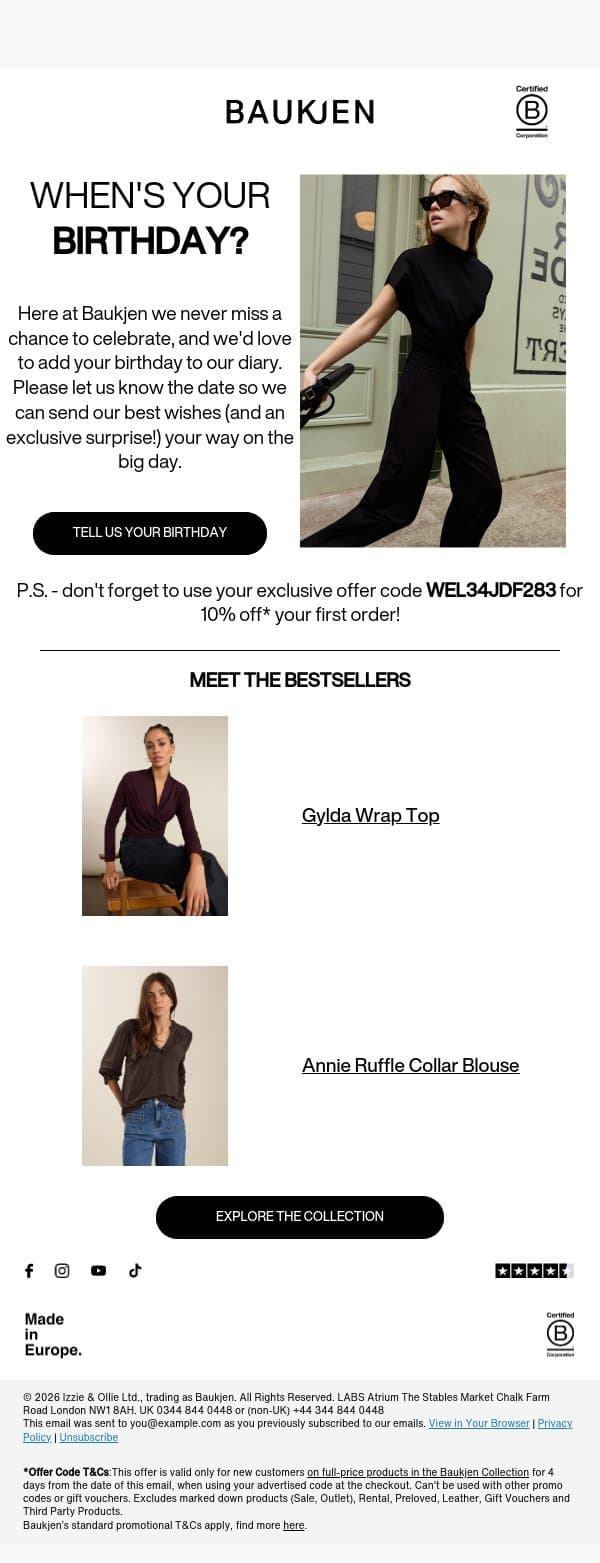 Fancy a Treat on Your Birthday? email from Baukjen screenshot
