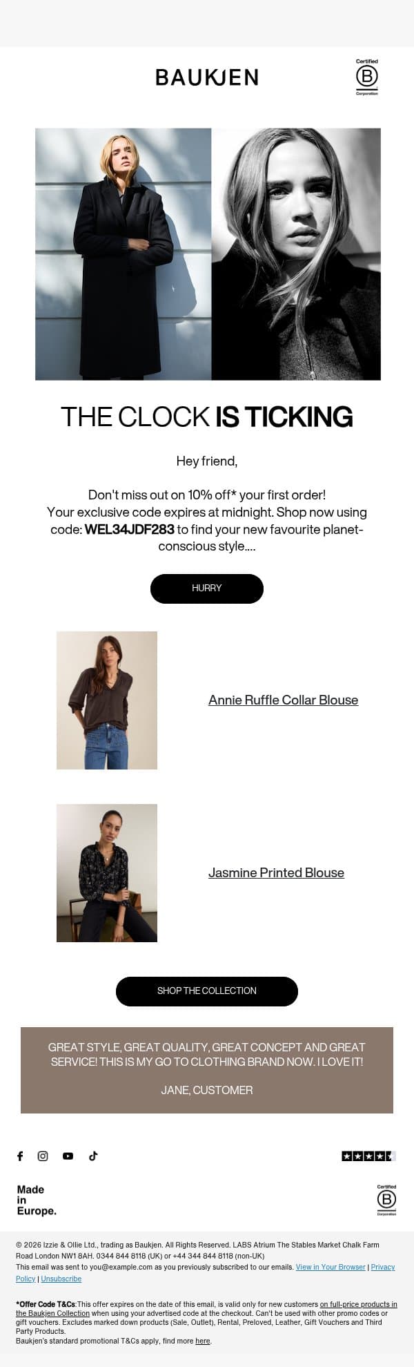 Your Code is About to Expire! email from Baukjen screenshot