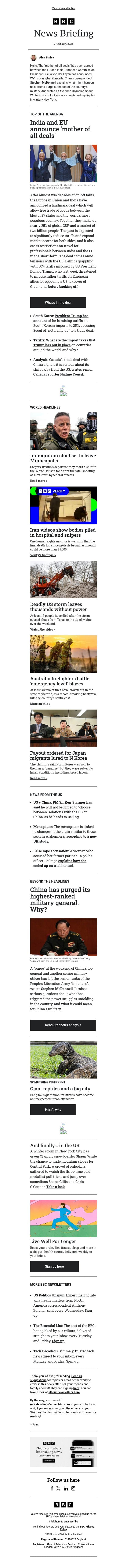 India and EU announce landmark trade deal email from BBC screenshot