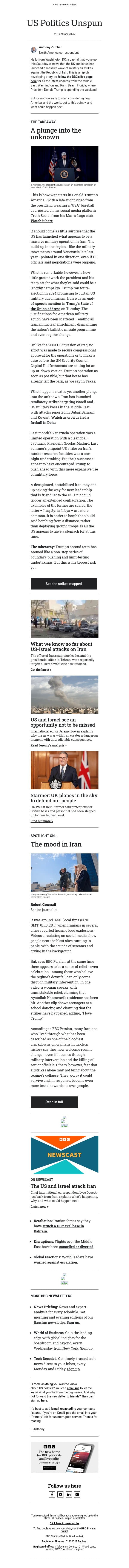 Iran strikes are Trump's biggest risk yet email from BBC screenshot