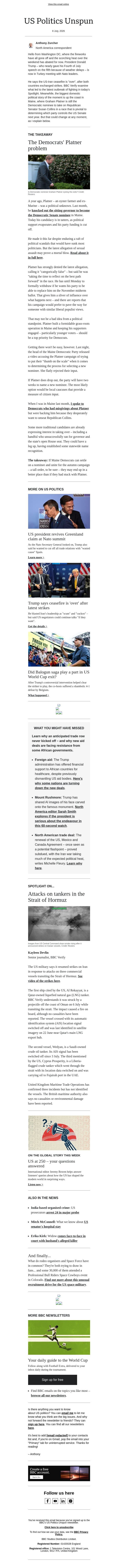 A Democratic candidacy in tatters email from BBC screenshot