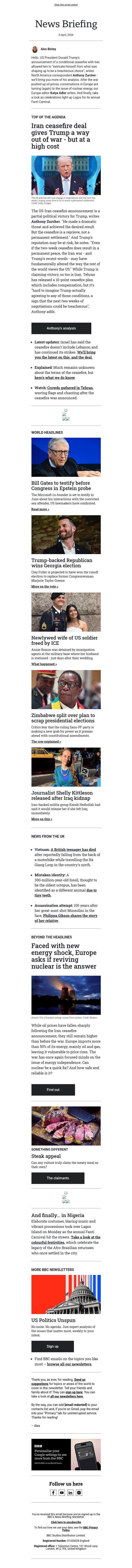 Will Iran war change world's view of US? email from BBC screenshot