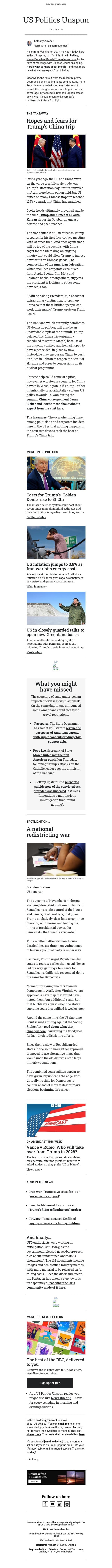 What Trump wants in China email from BBC screenshot