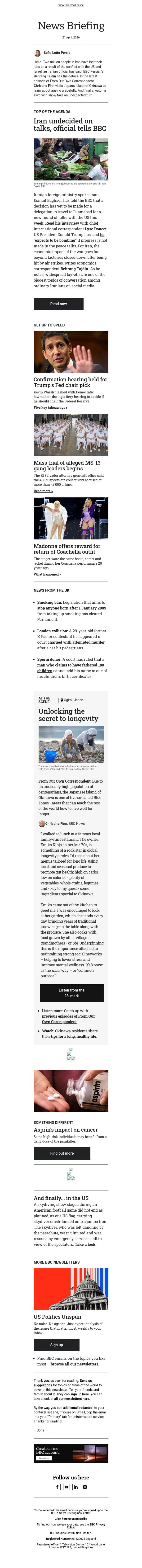 Iran hit by mass redundancies email from BBC screenshot