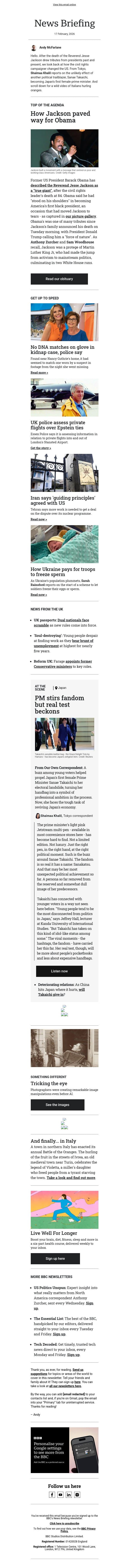 Obama's tribute to 'true giant' Jesse Jackson email from BBC screenshot