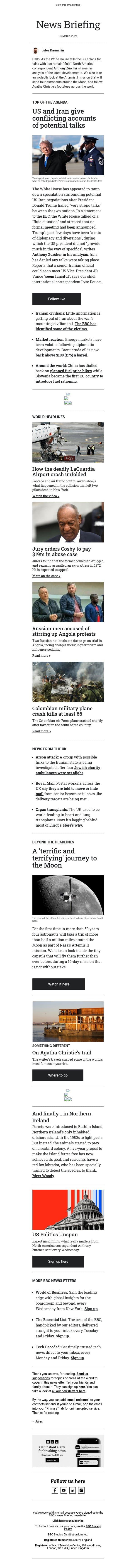 Plans for Iran talks 'fluid', says White House email from BBC screenshot