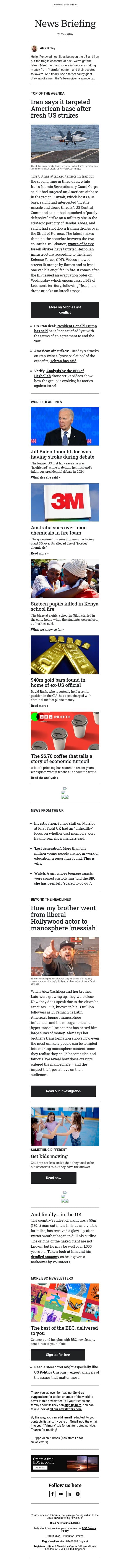 Fresh strikes in Iran war threaten ceasefire email from BBC screenshot