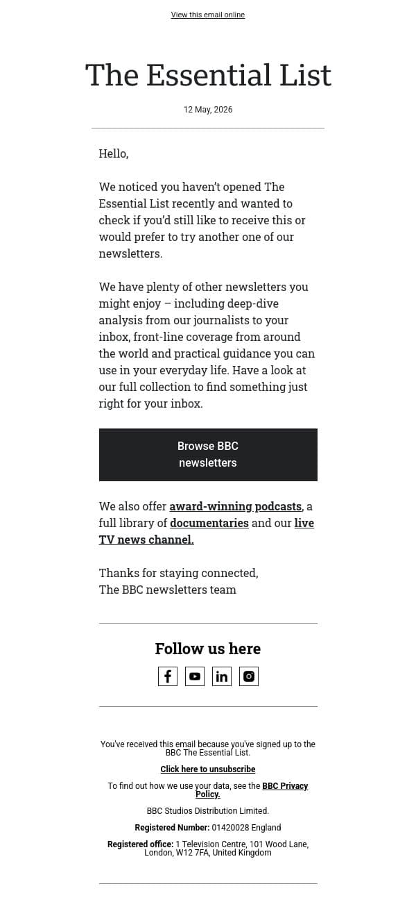 Is this the right newsletter for you? email from BBC screenshot