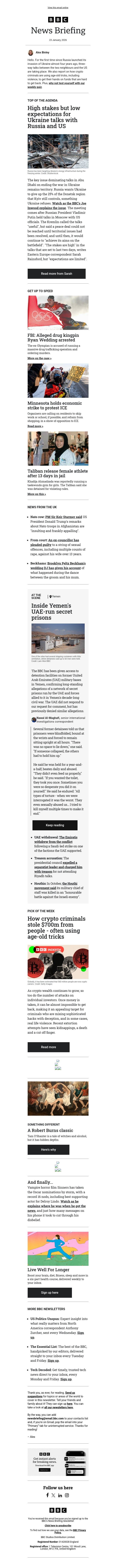 Russia, Ukraine and US hold trilateral talks on war email from BBC screenshot