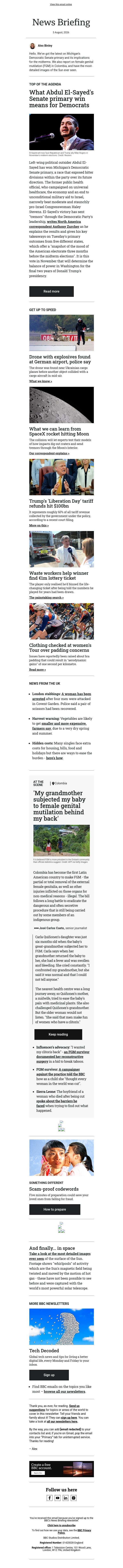 Key takeaways from Michigan primary email from BBC screenshot