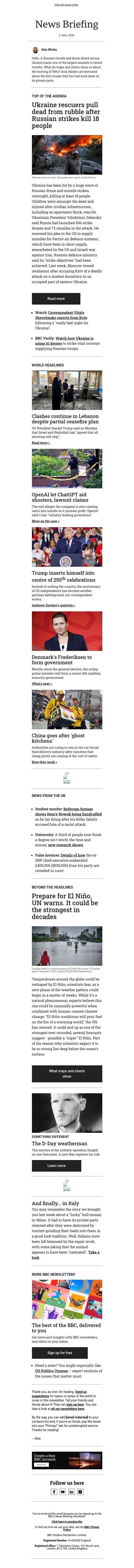 Massive Russian attack on Ukraine email from BBC screenshot