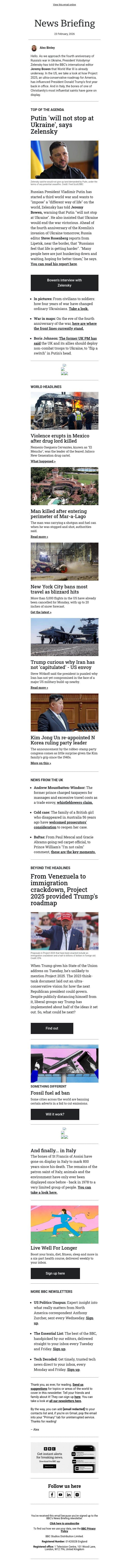 Putin has started WW3, warns Zelensky email from BBC screenshot