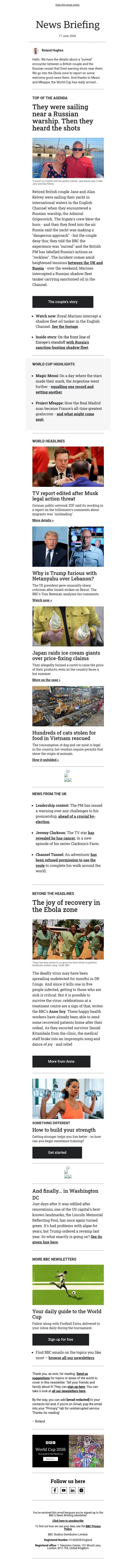 Close encounter with Russian warship email from BBC screenshot