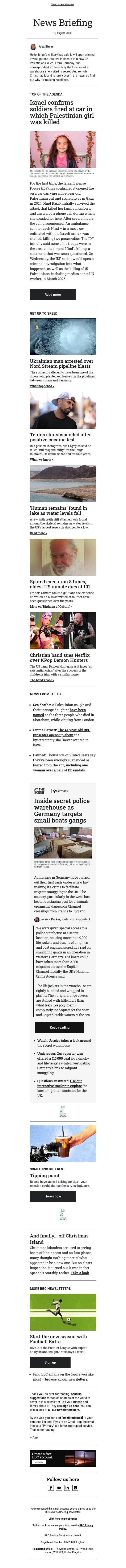 Israel investigates killing of Gaza girl email from BBC screenshot