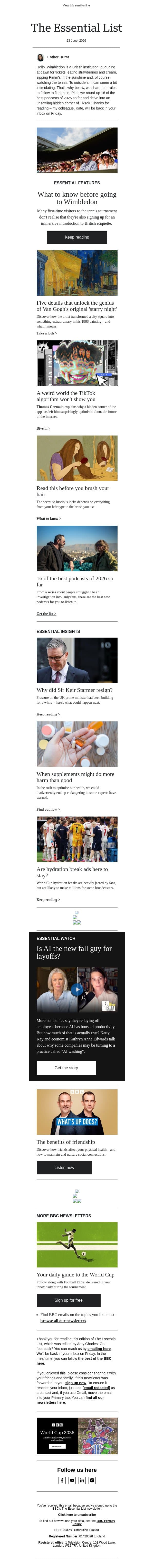 Wimbledon etiquette for first-time visitors email from BBC screenshot