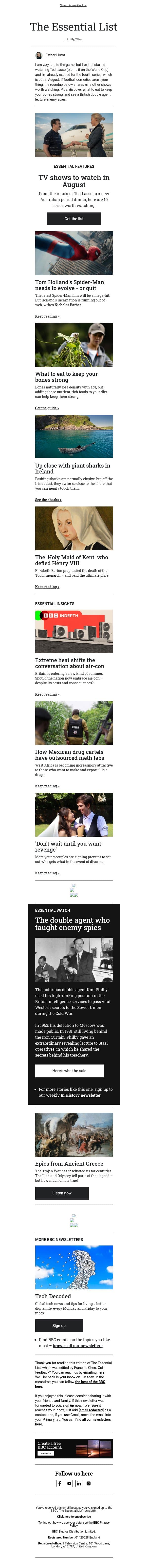 The best TV shows to watch in August email from BBC screenshot