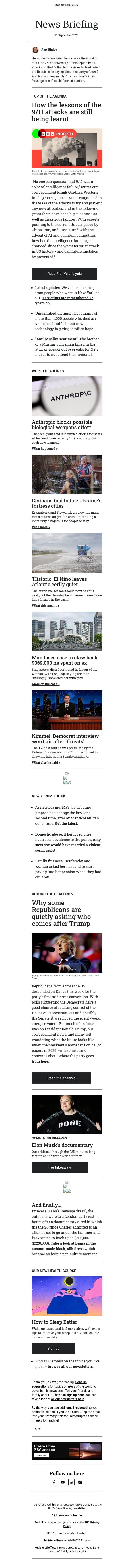 How 9/11 shaped intelligence policy email from BBC screenshot