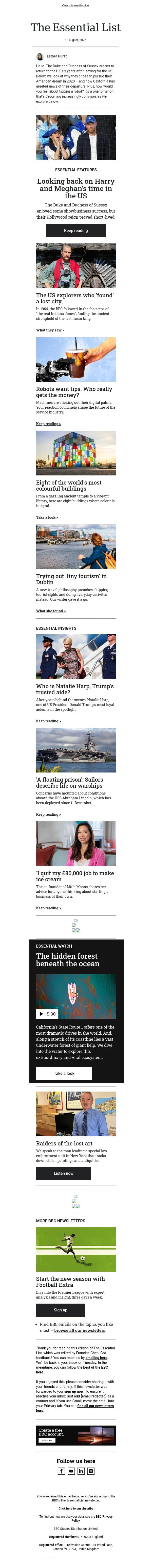 What happened to Harry and Meghan's American dream? email from BBC screenshot