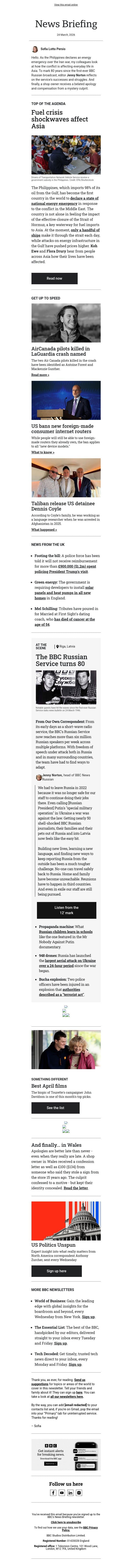 How Iran war affects everyday life in Asia email from BBC screenshot
