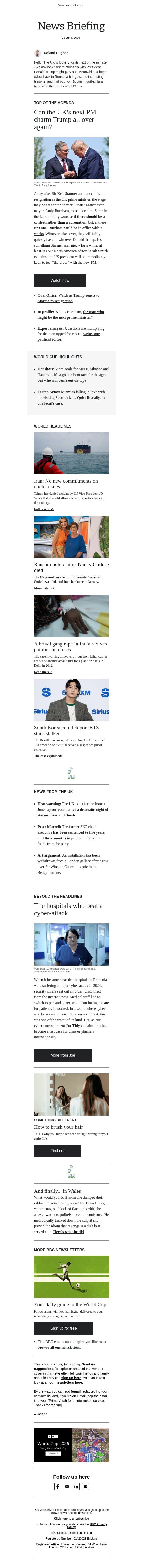 What Trump might want from UK's next leader email from BBC screenshot