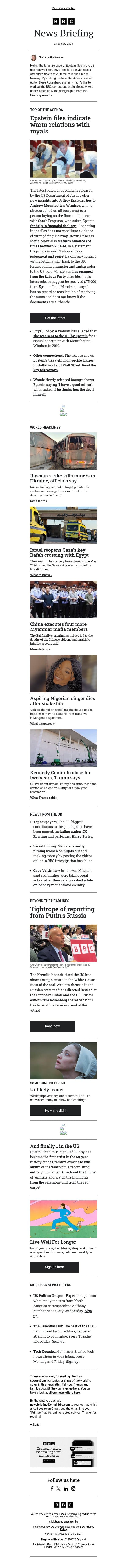 Epstein files renew scrutiny of royals in UK and Norway email from BBC screenshot