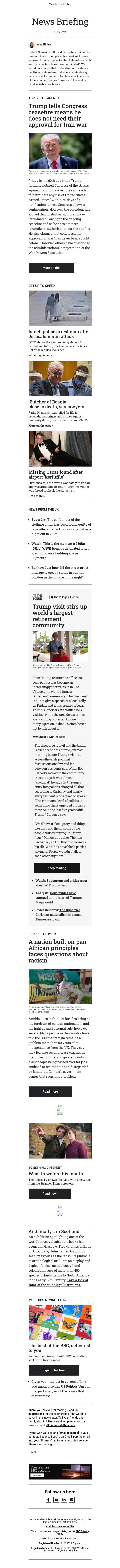 Does Trump war approval deadline still stand? email from BBC screenshot