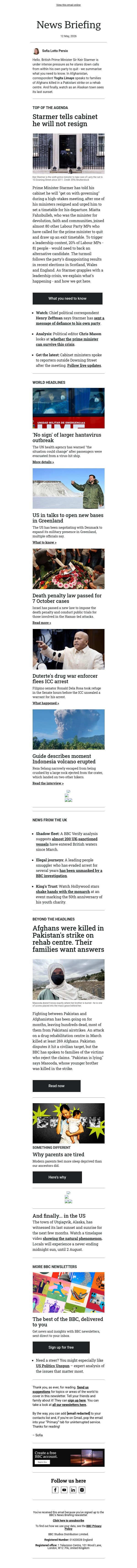 UK prime minister fights for survival email from BBC screenshot