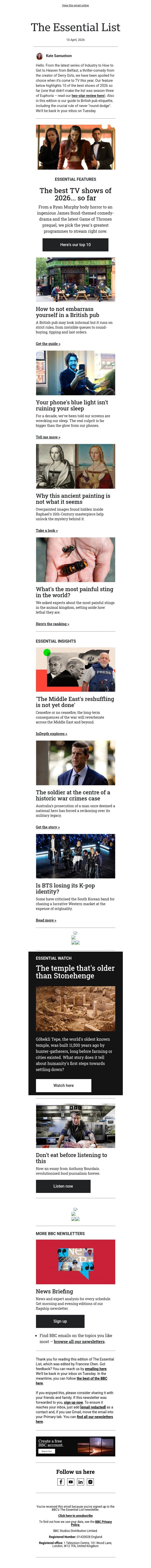 10 of the best TV shows of 2026 so far email from BBC screenshot
