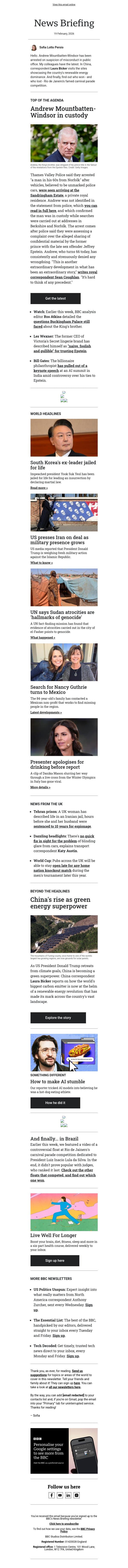 Andrew arrested on suspicion of misconduct in public office email from BBC screenshot