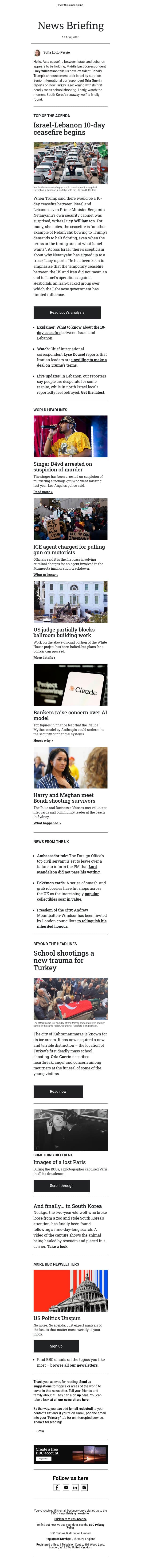 How Lebanon ceasefire took Israel by surprise email from BBC screenshot
