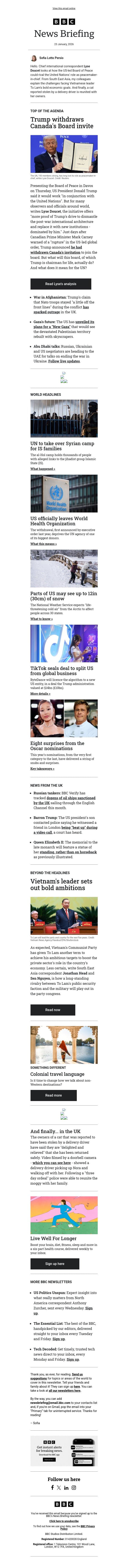 What does Trump's Board of Peace mean for the UN? email from BBC screenshot