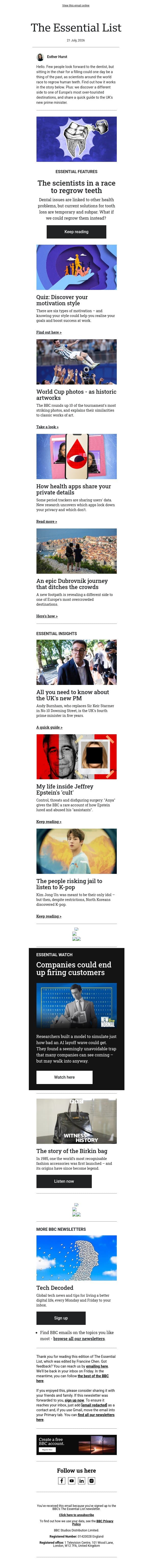 What if broken teeth healed themselves? email from BBC screenshot