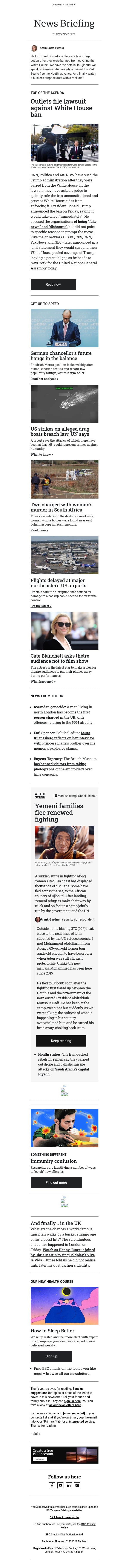 Networks push back over White House ban email from BBC screenshot
