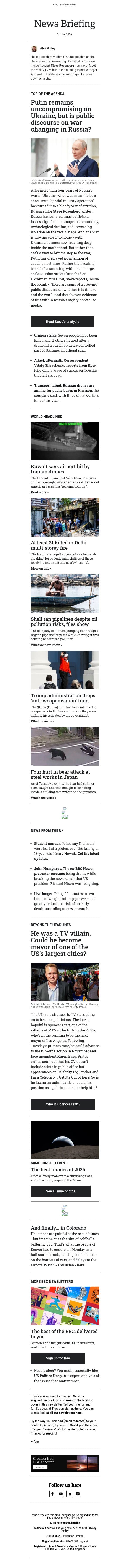 Is Russia's view of Ukraine war changing? email from BBC screenshot