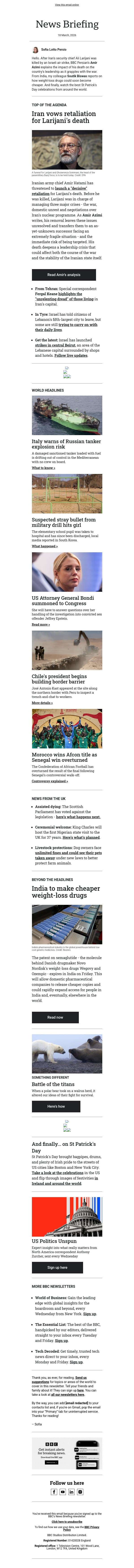 Death of Iran security chief deepens leadership crisis email from BBC screenshot